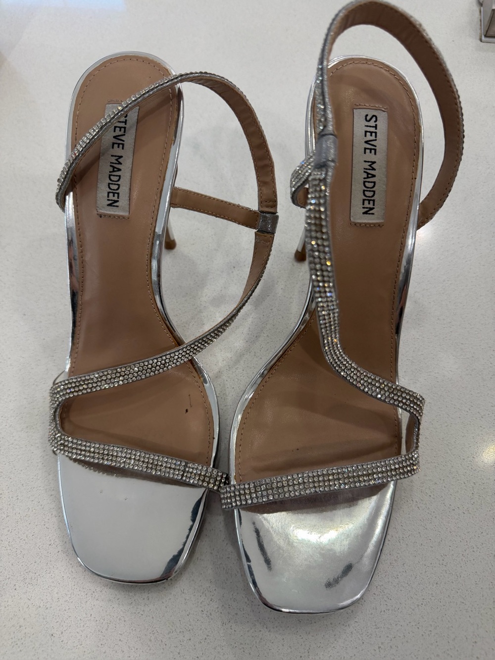 Steve Madden Silver Rhinestone Strappy Stiletto Sandals
